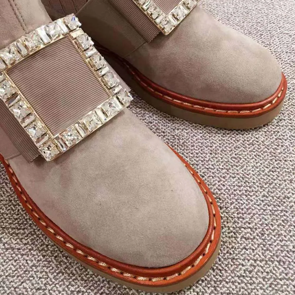 Roger Vivier Viv' Rangers Strass Buckle Chelsea Booties in Suede for Women Roger Vivier Viv' Rangers Strass Buckle Chelsea Booties in Suede for Women