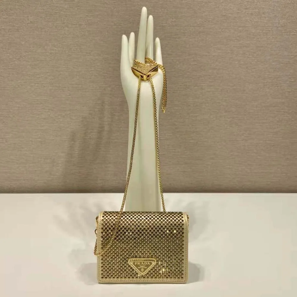 Prada Cardholder with Shoulder Strap and Crystals for Women in Gold
