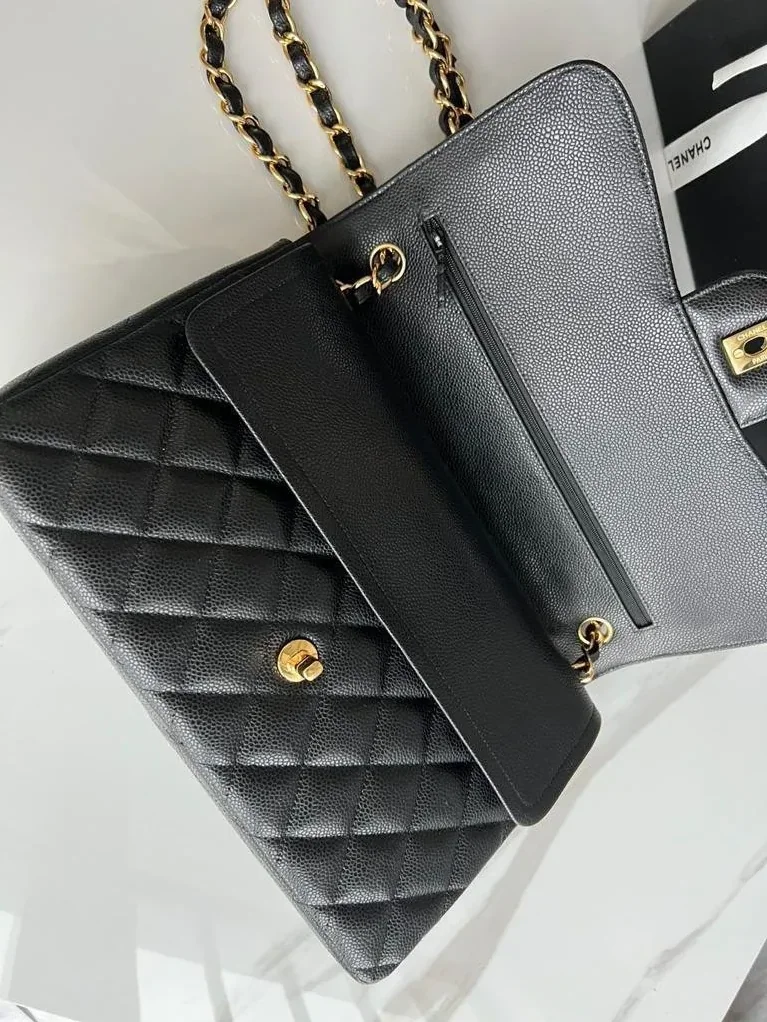 Chanel Classic Double Flap Bag Large Crossbody in Black Gold Hardware