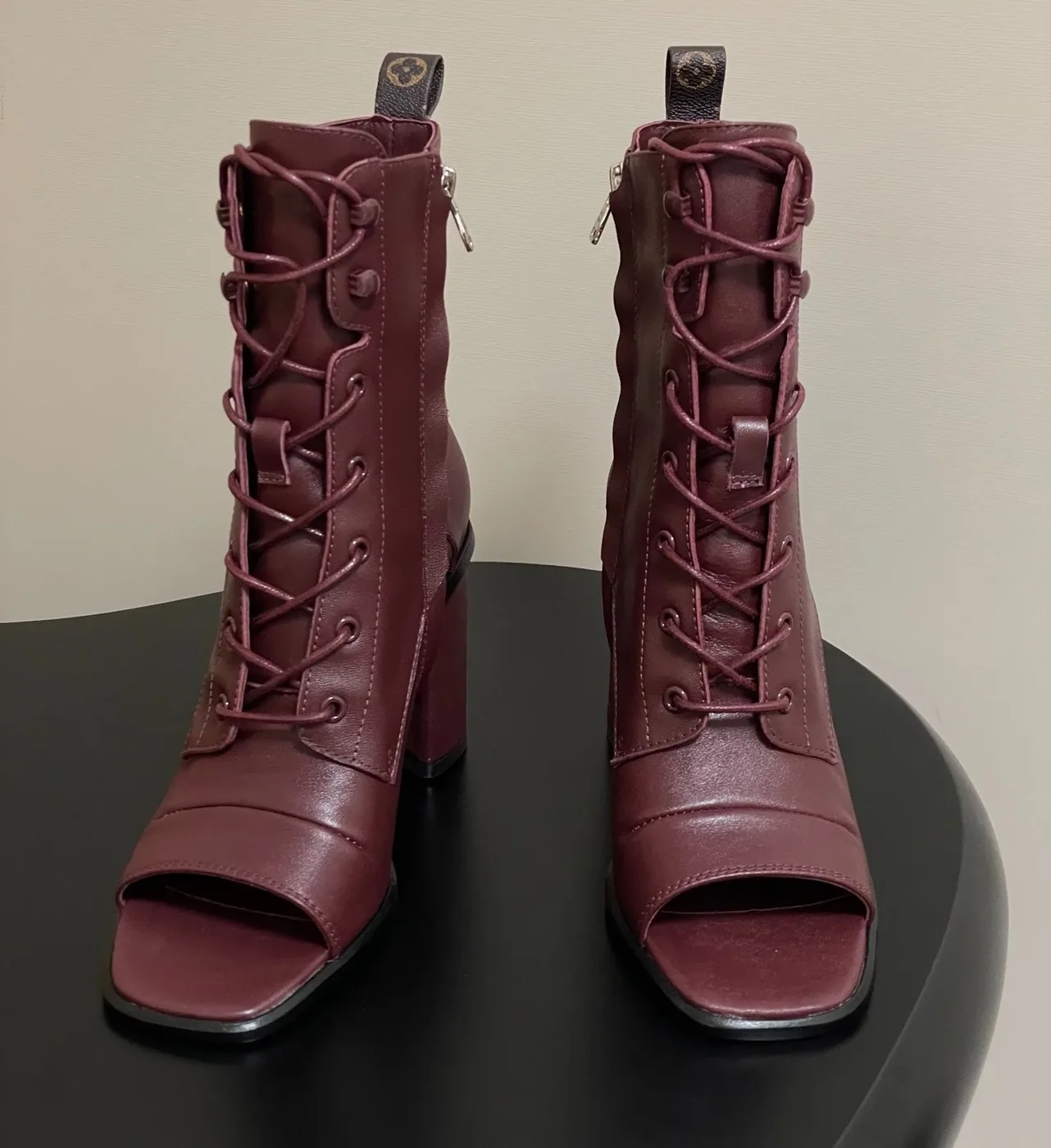 Louis Vuitton Berlin Open Toe Ankle Boots Bordeaux Red 1AICLT