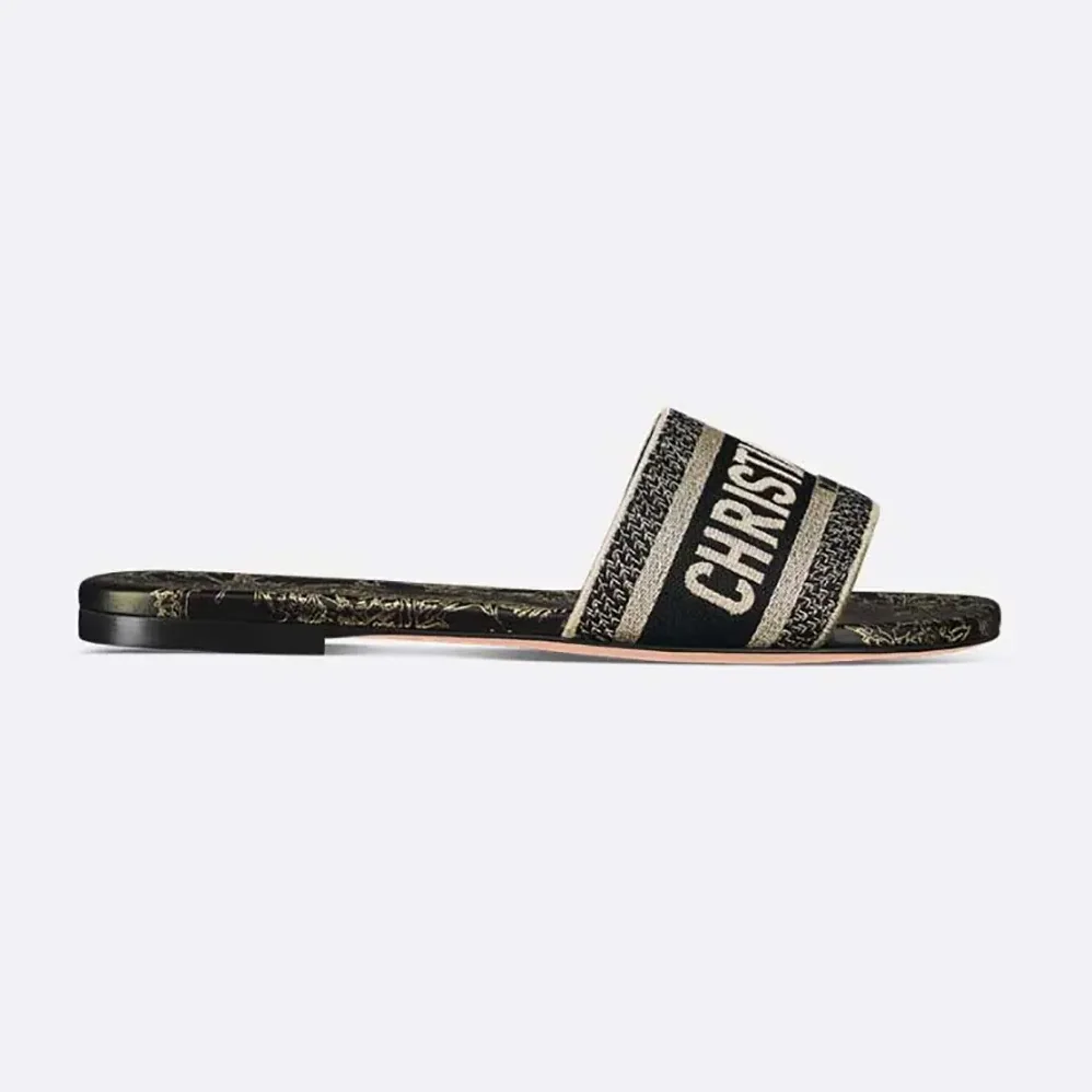 Dior Dway Slide Cotton Embroidered with Metallic Thread and Black for Women Dior Dway Slide Cotton Embroidered with Metallic Thread and Black for Women