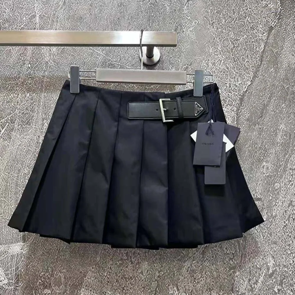 Prada Gabardine Miniskirt with Enameled Metal Triangle Logo for Women