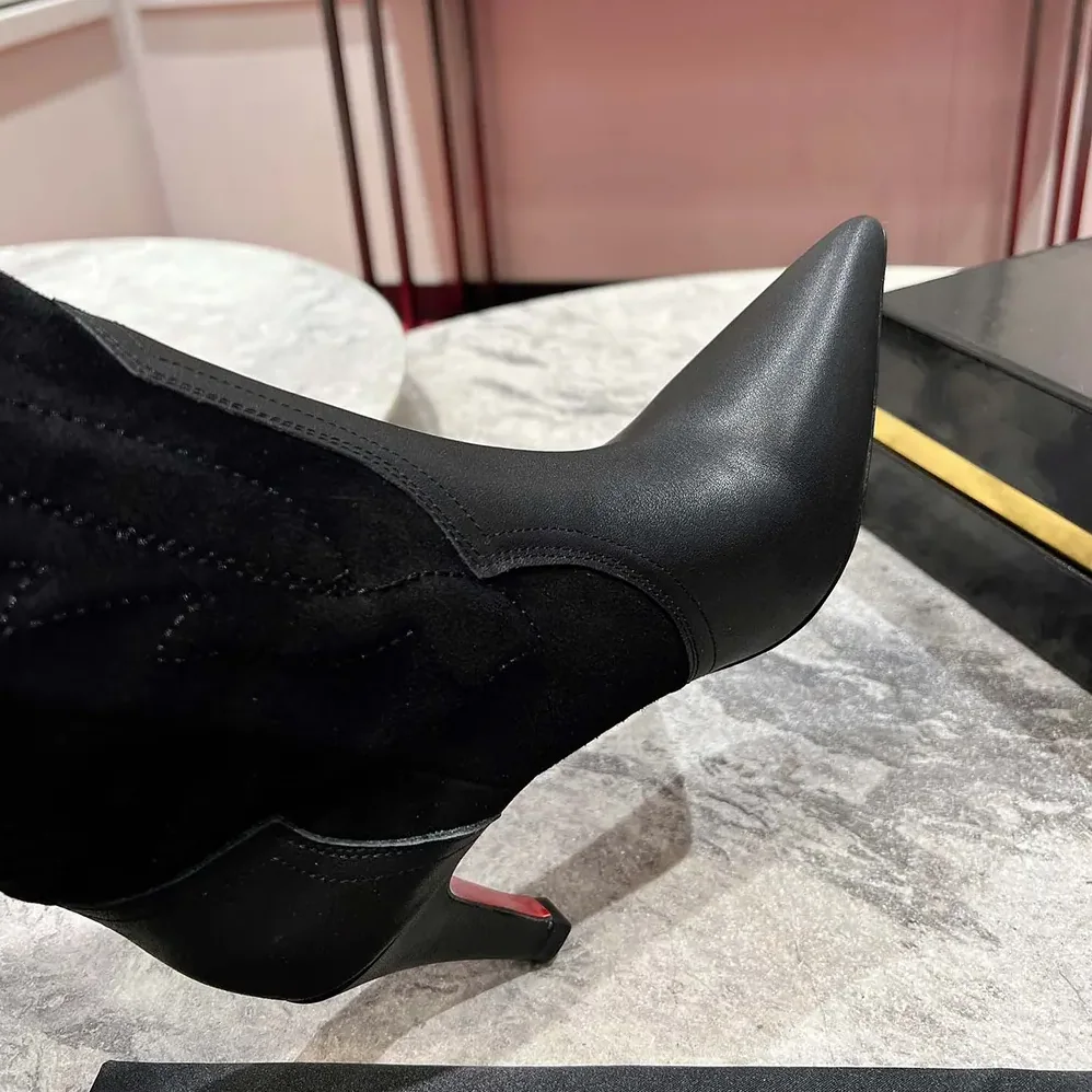 Christian Louboutin Santia Botta 85 mm Boots Calf leather and Veau Velours for Women in Black Christian Louboutin Santia Botta 85 mm Boots Calf leather and Veau Velours for Women in Black