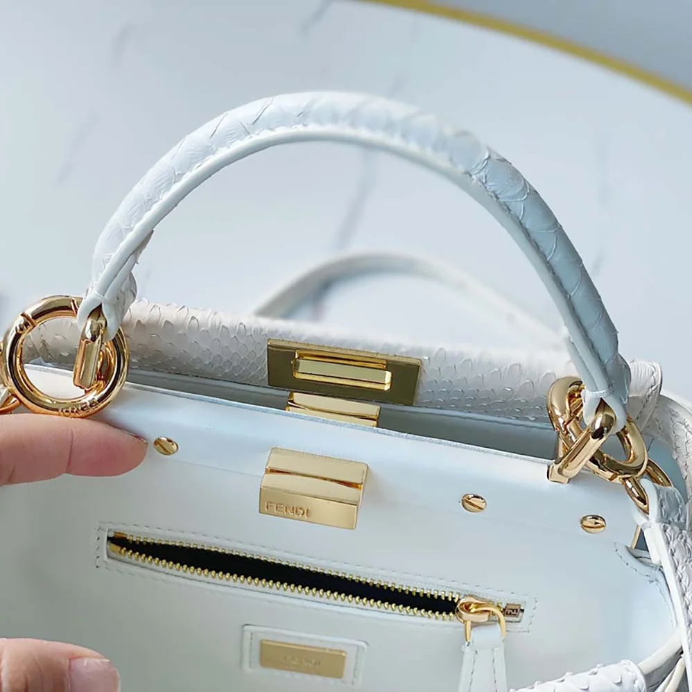 Fendi Peekaboo Iconic Mini White Python Bag for Women