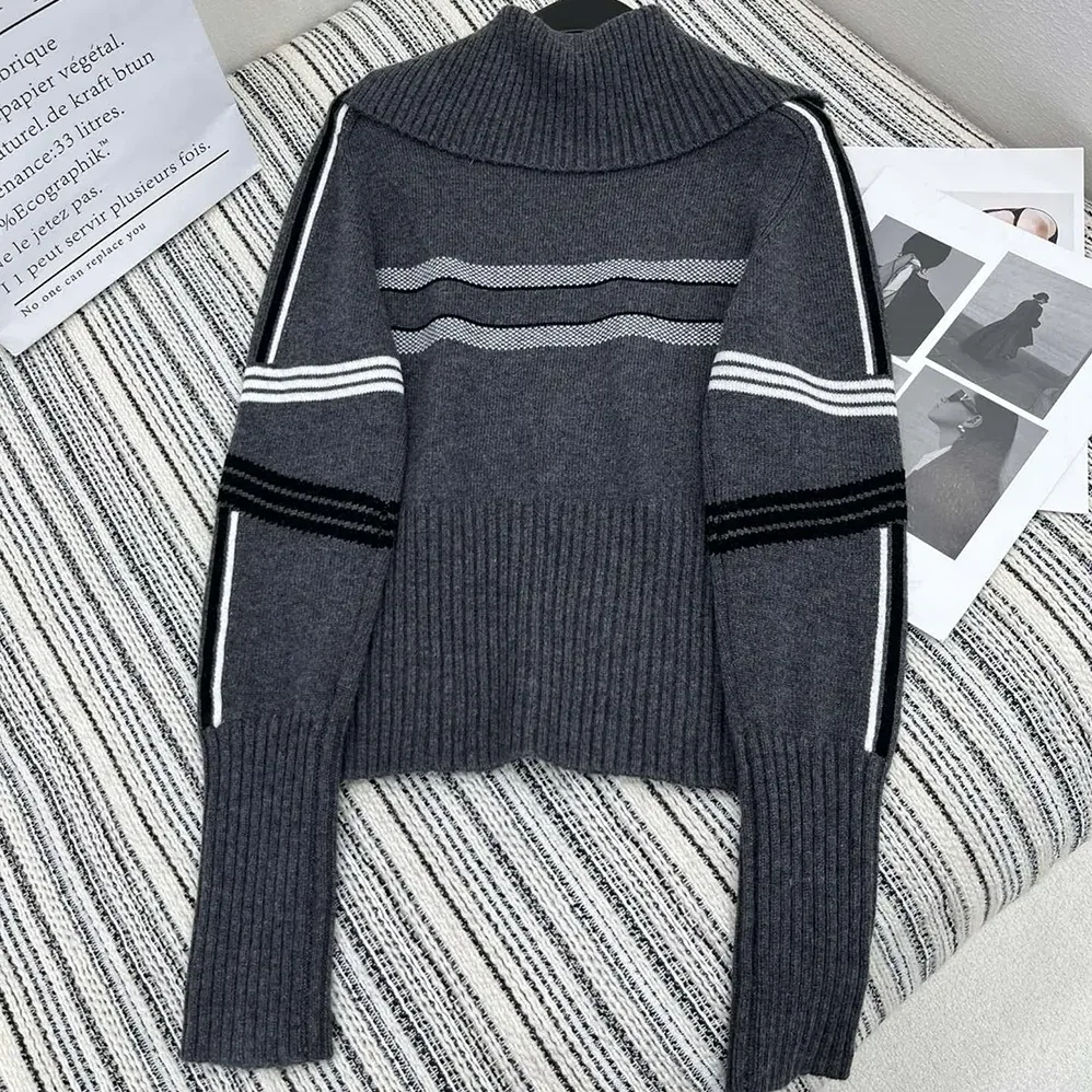 Dior DiorAlps Mock Neck Sweater Gray Virgin Wool and Cashmere Knit with White Dior Star Motif for Women