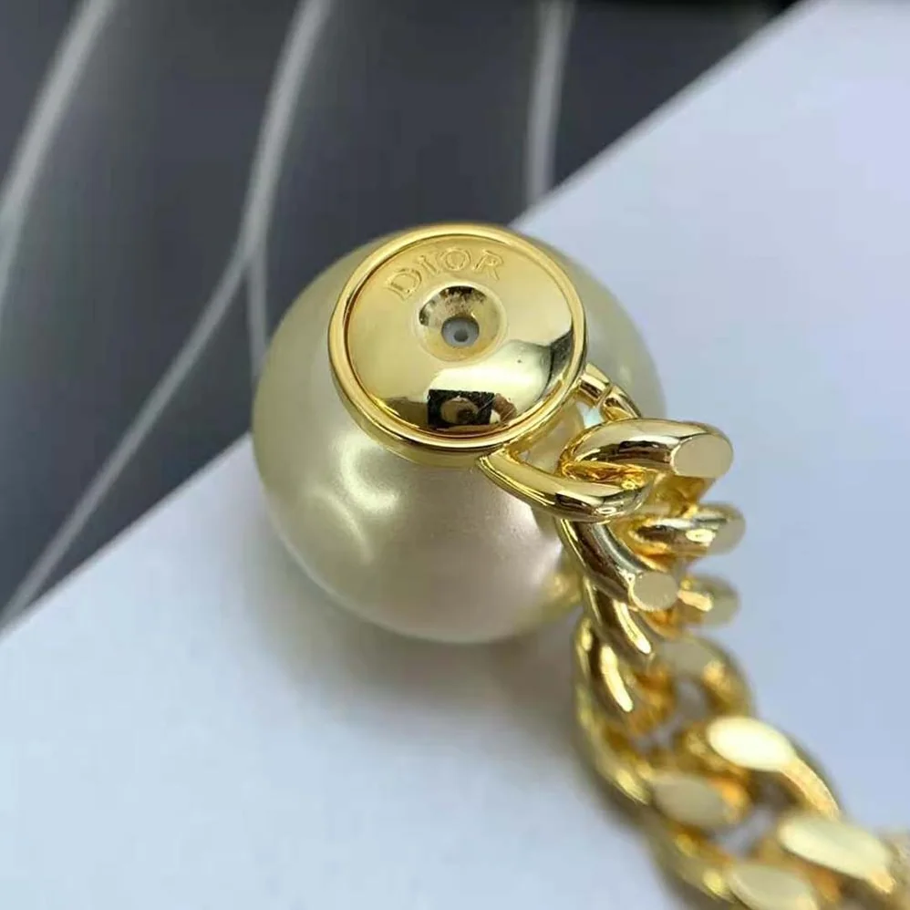 Dior Tribales Earrings Gold-Finish Metal with White Resin Pearls for Women Dior Tribales Earrings Gold-Finish Metal with White Resin Pearls for Women