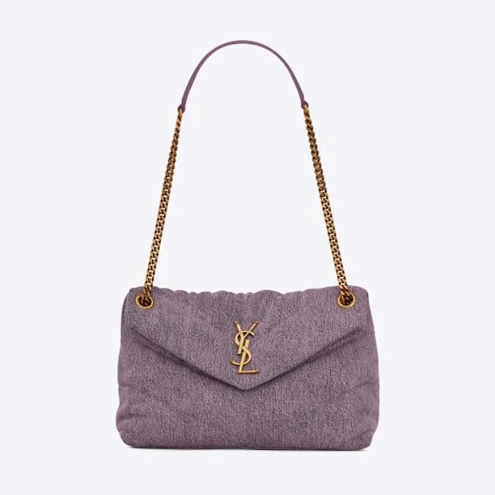 Saint Laurent YSL Puffer Small Bag in Denim and Smooth Leather for Women