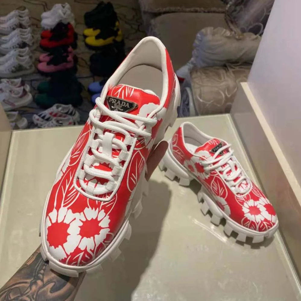 Prada Printed Nylon Sneakers for Women in Red Prada Printed Nylon Sneakers for Women in Red