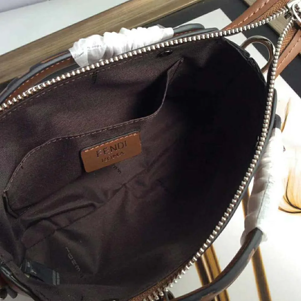 Fendi By the Way Mini Small Leather Boston Bag for Women in Brown Fendi By the Way Mini Small Leather Boston Bag for Women in Brown