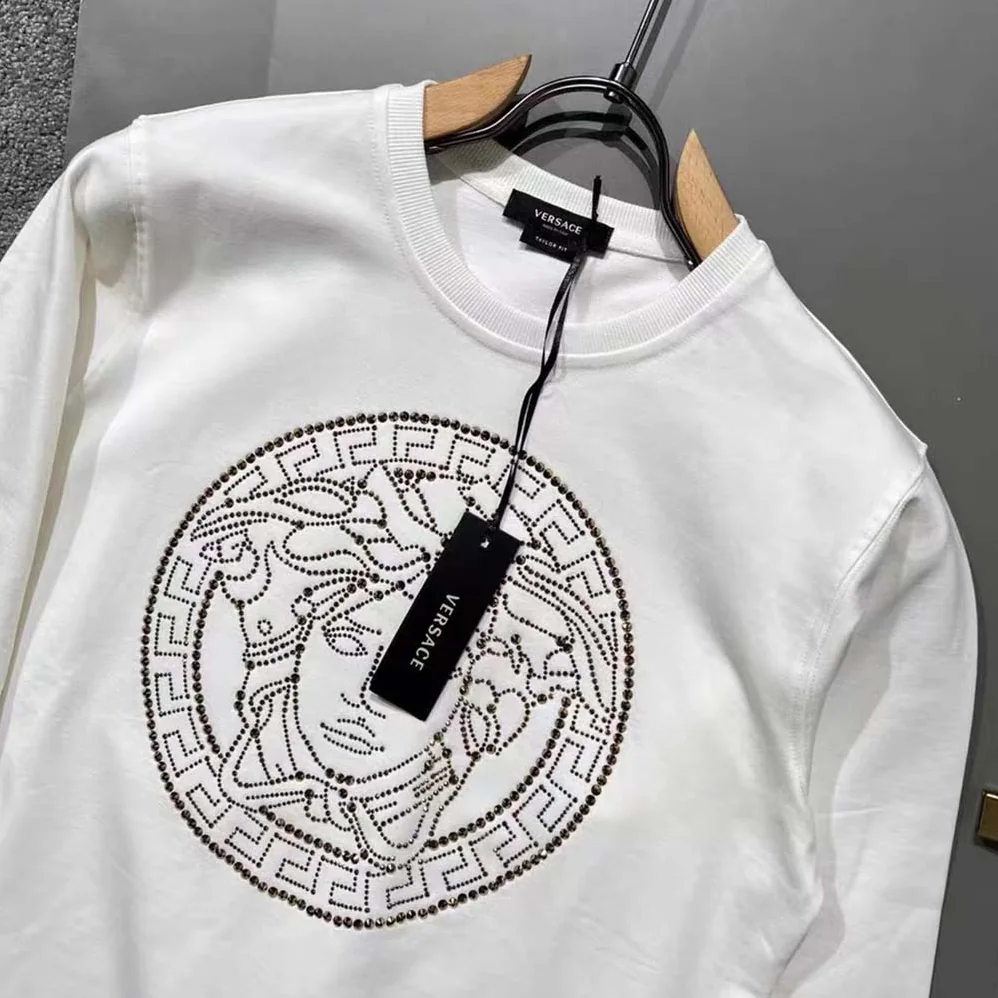 Versace Embroidered Medusa Sliced Sweatshirt for Men in White