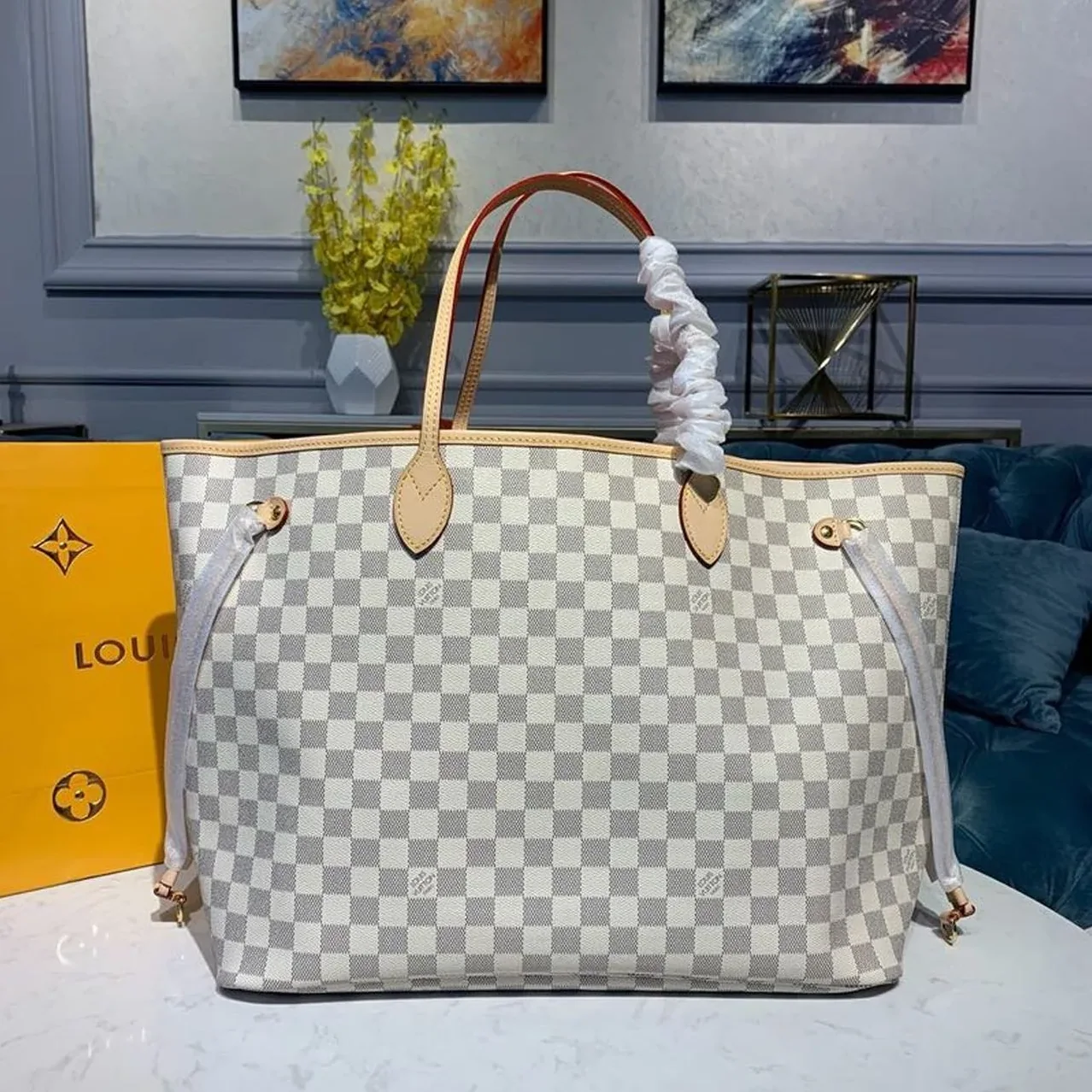 Louis Vuitton Neverfull GM Tote Bag / Rose Ballerine Pink Damier Azur Gold Hardware Louis Vuitton Neverfull GM Tote Bag / Rose Ballerine Pink Damier Azur Gold Hardware