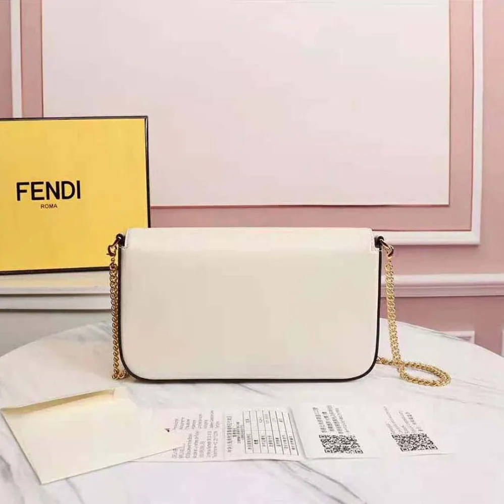 Fendi Wallet on Chain with Pouches Leather Mini-Bag for Women in White Fendi Wallet on Chain with Pouches Leather Mini-Bag for Women in White