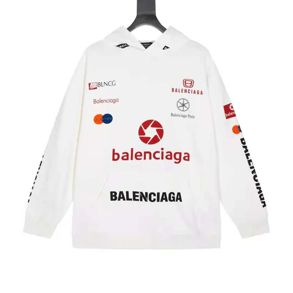 Balenciaga Top League Hoodie Oversized in White for Women Balenciaga Top League Hoodie Oversized in White for Women