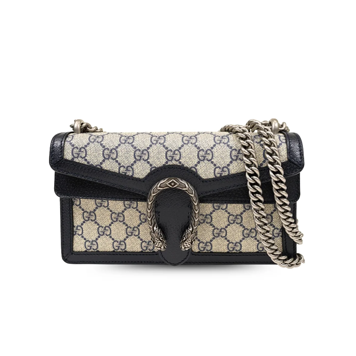 Gucci Dionysus Small Shoulder Bag / Beige/ Blue GG Supreme Canvas Antique Silver Hardware