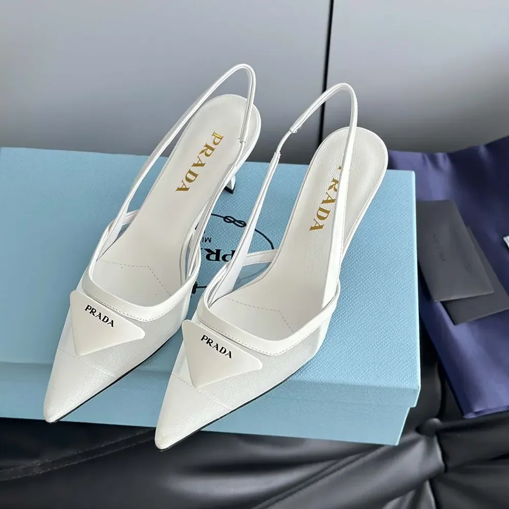 Prada Mesh Fabric Slingback Pumps for Women in White Prada Mesh Fabric Slingback Pumps for Women in White