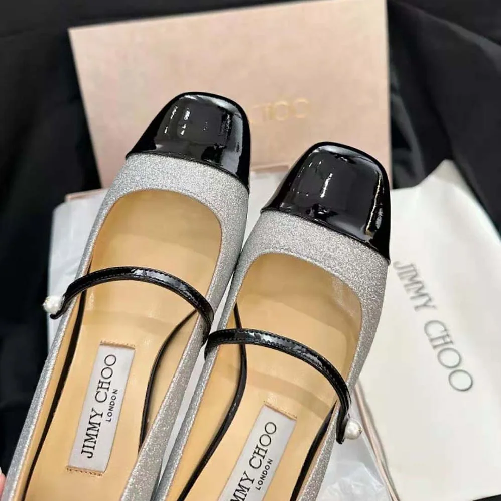 Jimmy Choo Elisa 45 Silver Glitter and Patent Pumps for Women