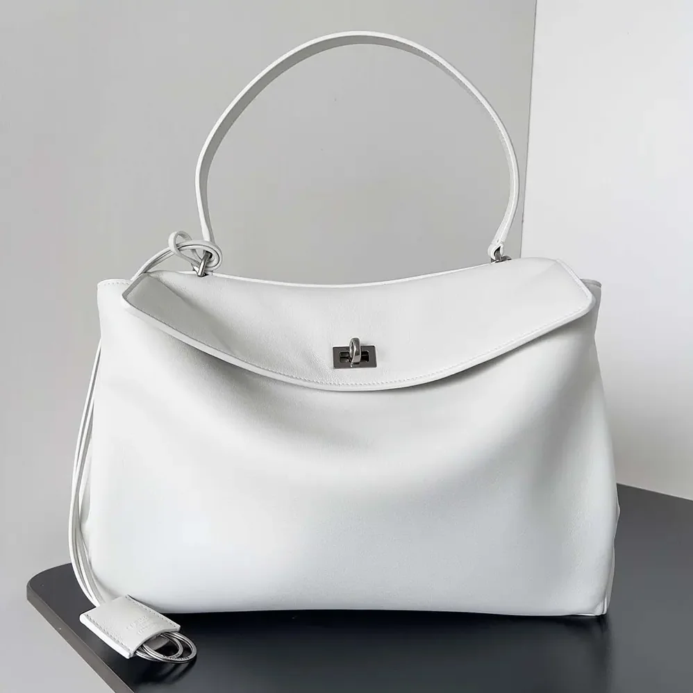 Balenciaga Rodeo Medium Handbag in White Smooth Calfskin for Women in Silver