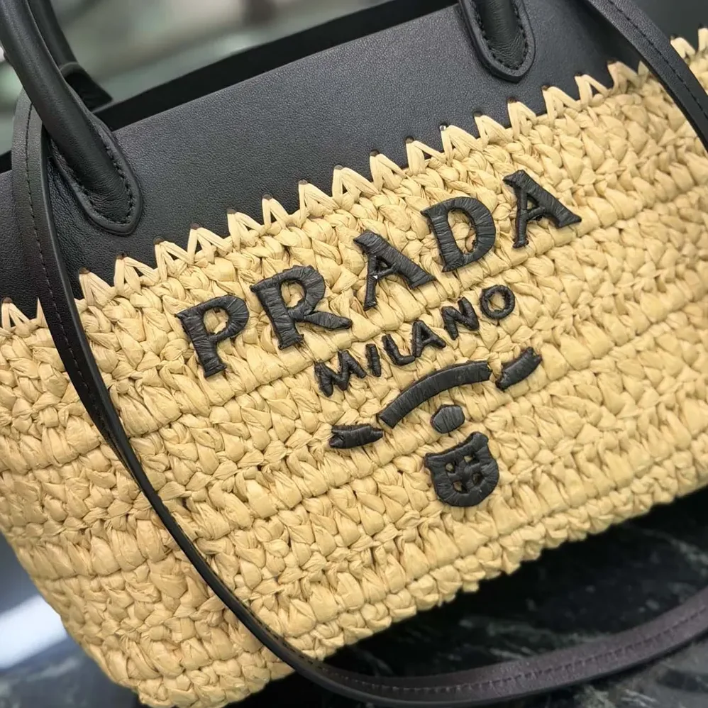 Prada Mini Crochet and Leather Tote Bag for Women Prada Mini Crochet and Leather Tote Bag for Women
