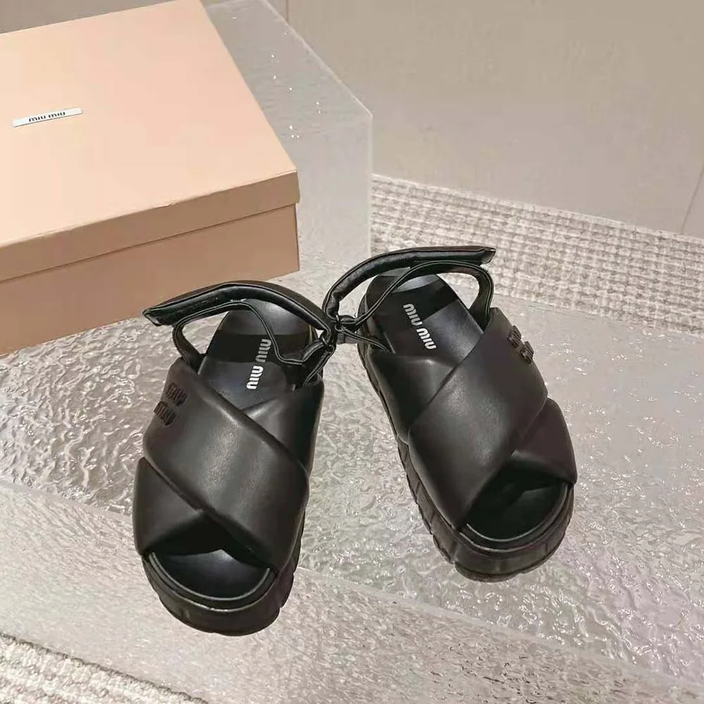 Miu Miu Sporty Nappa Leather Sandals for Women in Black Miu Miu Sporty Nappa Leather Sandals for Women in Black