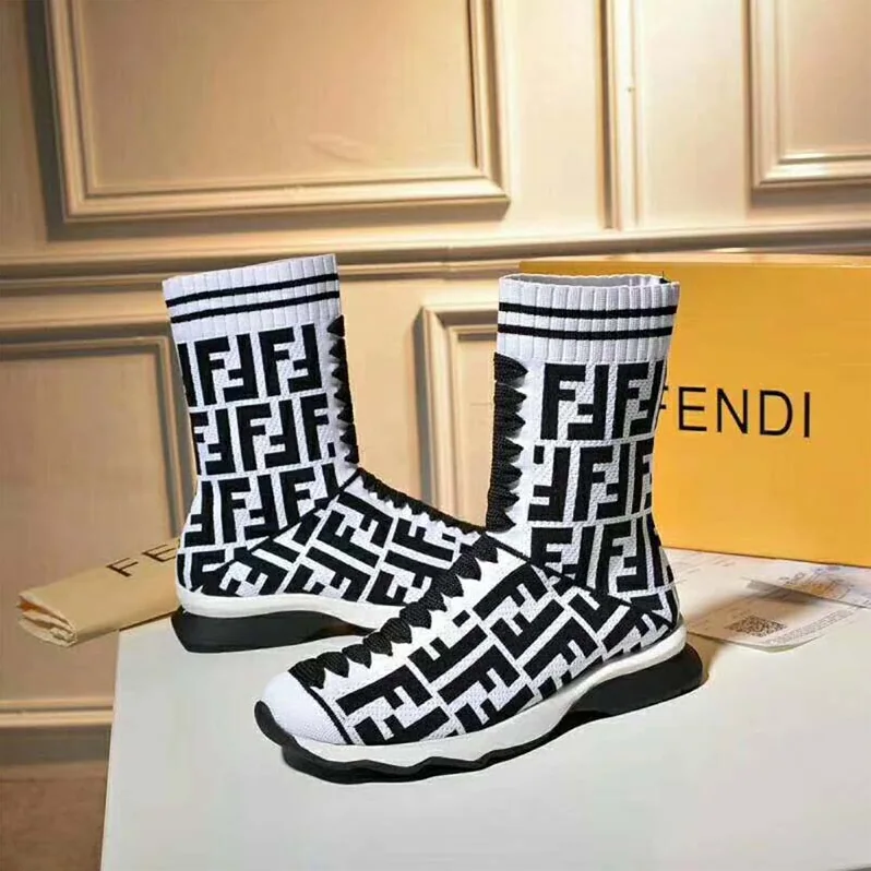 Fendi Shoes Multicolor Fabric Sneaker Boots for Women in White