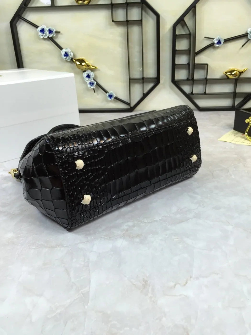 Dolce & Gabbana Medium Sicily Bag In Foiled Crocodile in Print Black / DG