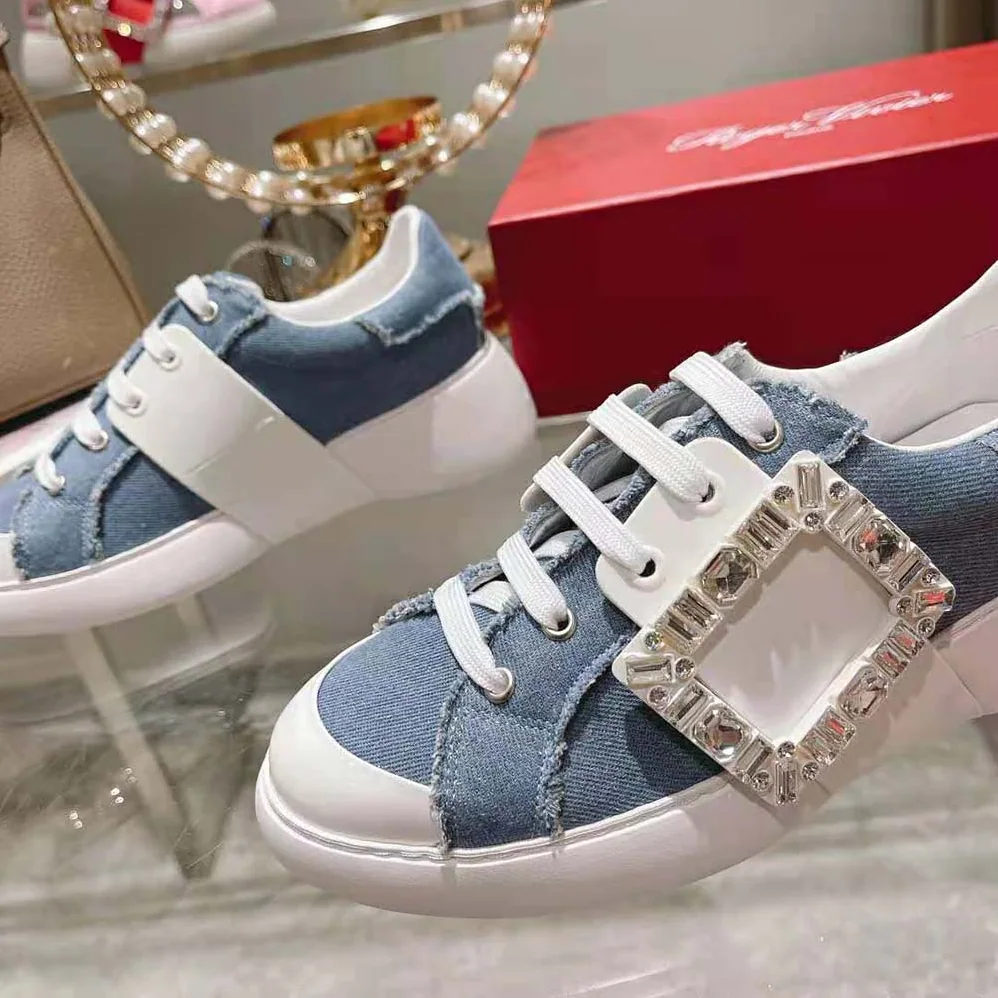 Roger Vivier Viv' Skate Strass Buckle Sneakers in Denim for Women