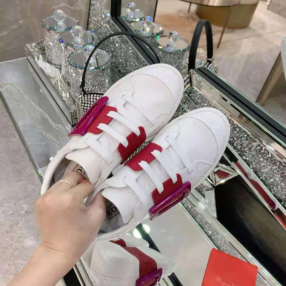 Roger Vivier Viv Skate Lacquered Buckle Sneakers in Soft Leather for Women in Pink