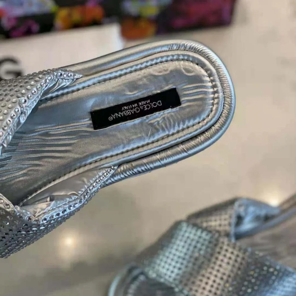 Dolce Gabbana D&G Padded Nylon Sliders with Fusible Rhinestones for Women Dolce Gabbana D&G Padded Nylon Sliders with Fusible Rhinestones for Women