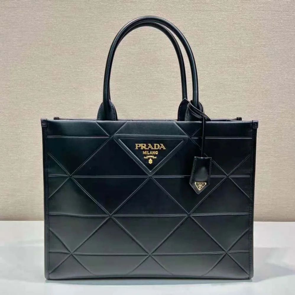 Prada Large Leather Prada Symbole Bag with Topstitching for Women