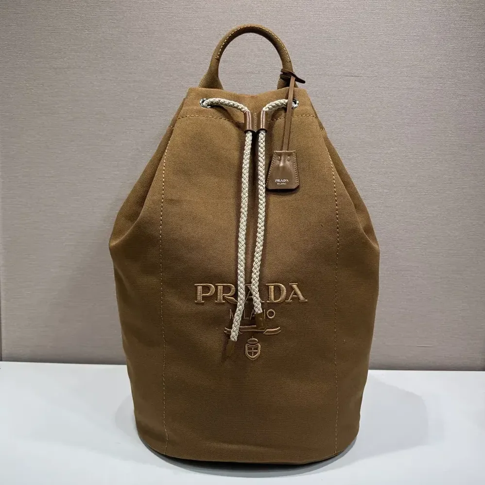 Prada Canvas Drawstring Duffle Bag for Unisex in Brown