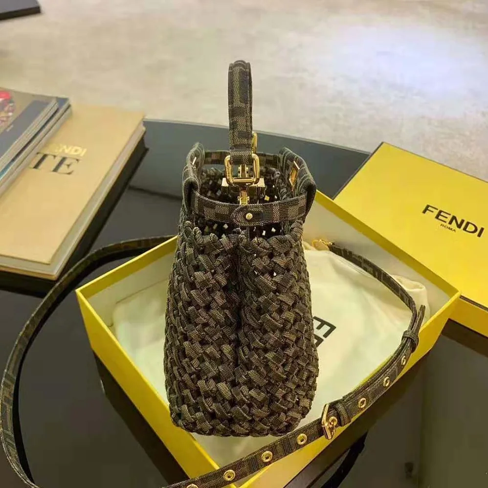 Fendi Peekaboo Iconic Mini Jacquard Fabric Interlace Bag for Women