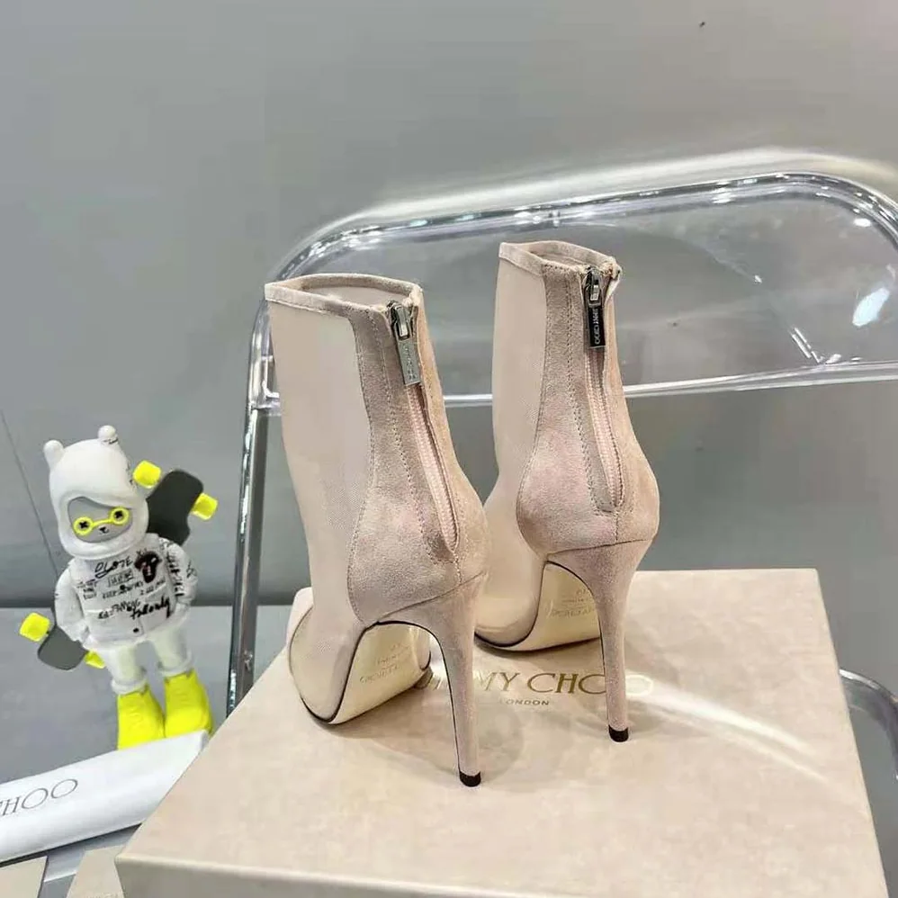 Jimmy Choo Bing Boot 100 Ballet Pink Suede and Mesh Ankle Boots for Women