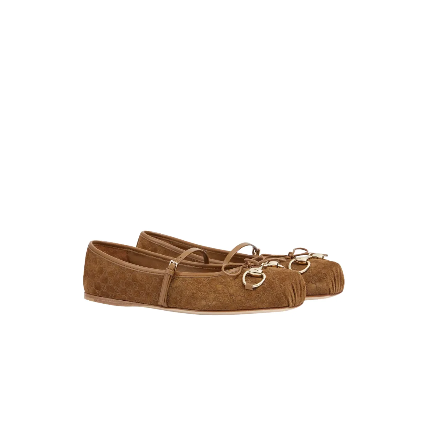 Gucci Horsebit Ballet Flat Light Brown Suede Gold Hardware