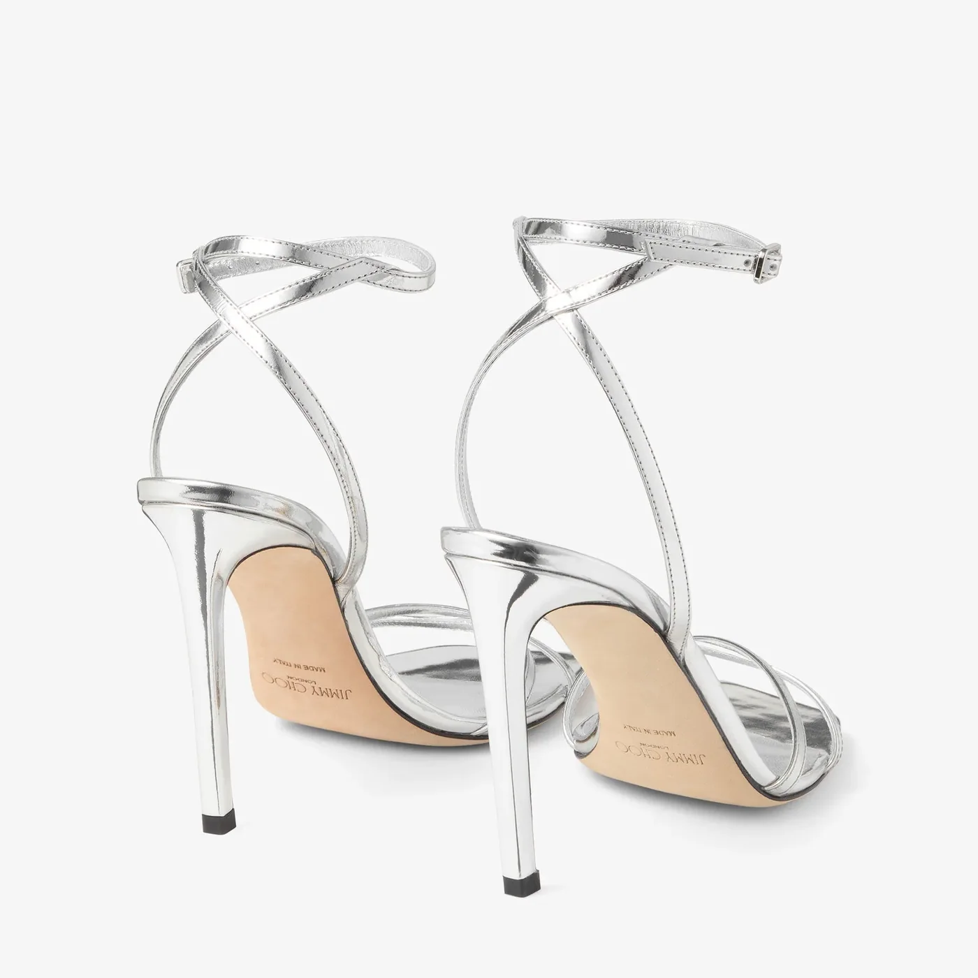 Jimmy Choo Metz 100 Metal Leather Sandal Silver METZ100QUI Jimmy Choo Metz 100 Metal Leather Sandal Silver METZ100QUI