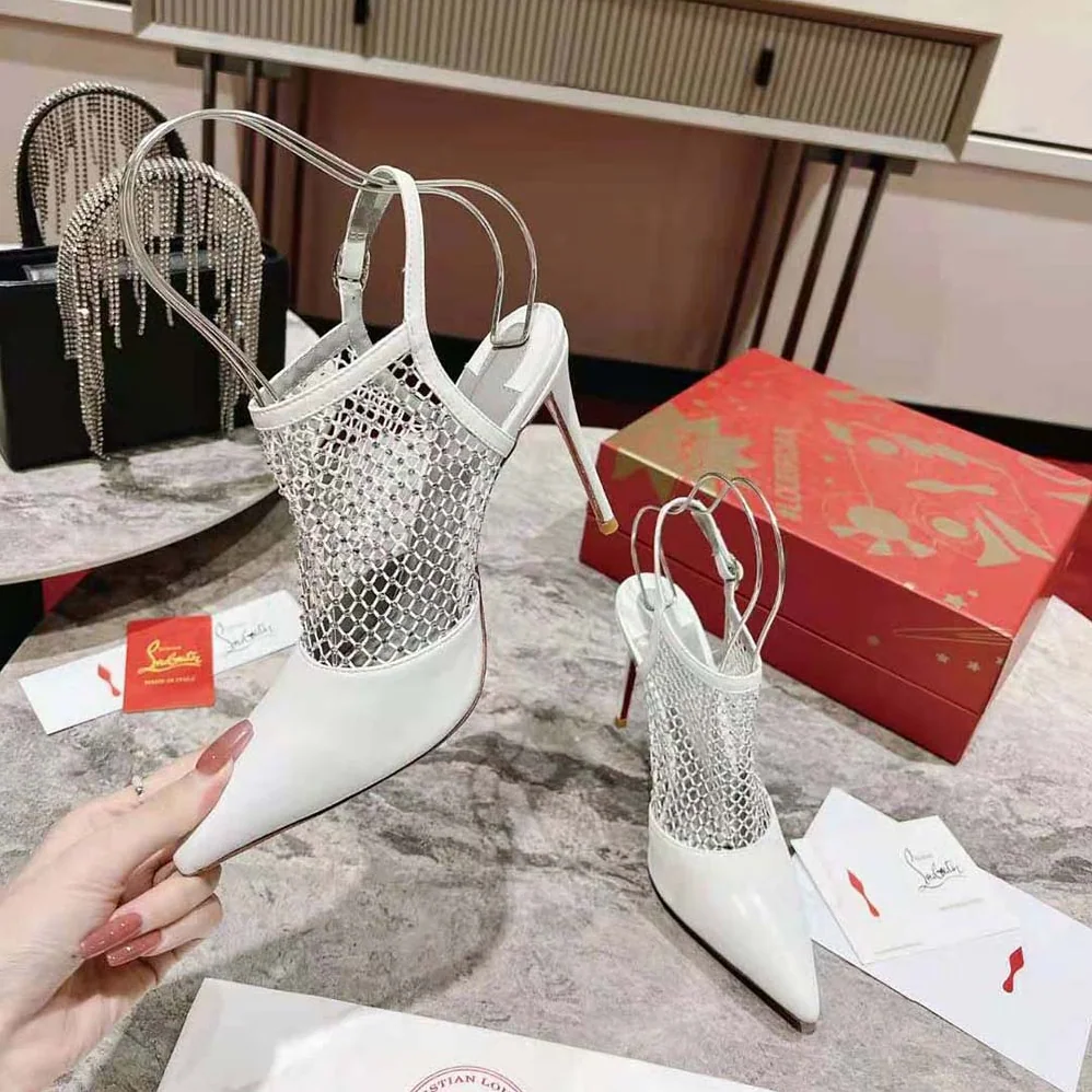 Christian Louboutin Plougesta Pump Strass in 100 mm Heel Height for Women in White Christian Louboutin Plougesta Pump Strass in 100 mm Heel Height for Women in White