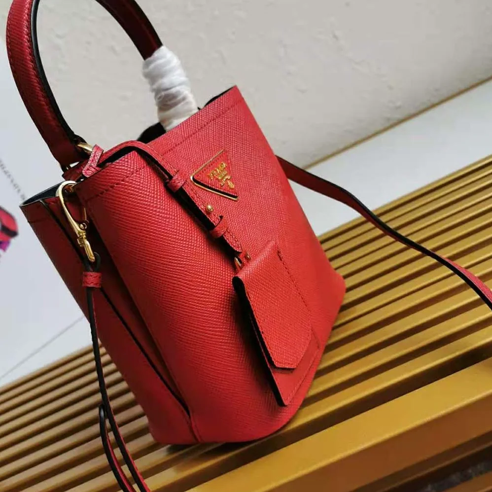 Prada Small Saffiano Leather Prada Panier Bag for Women in Red