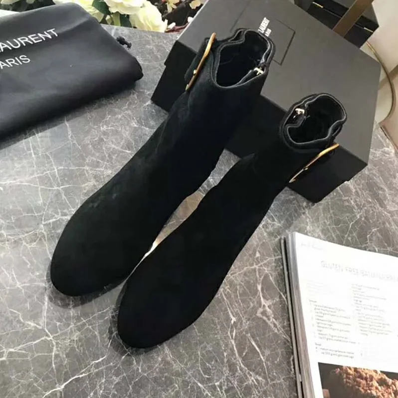 Saint Laurent YSL Shoes Joplin Buckle Bootie in Suede for Women in Black