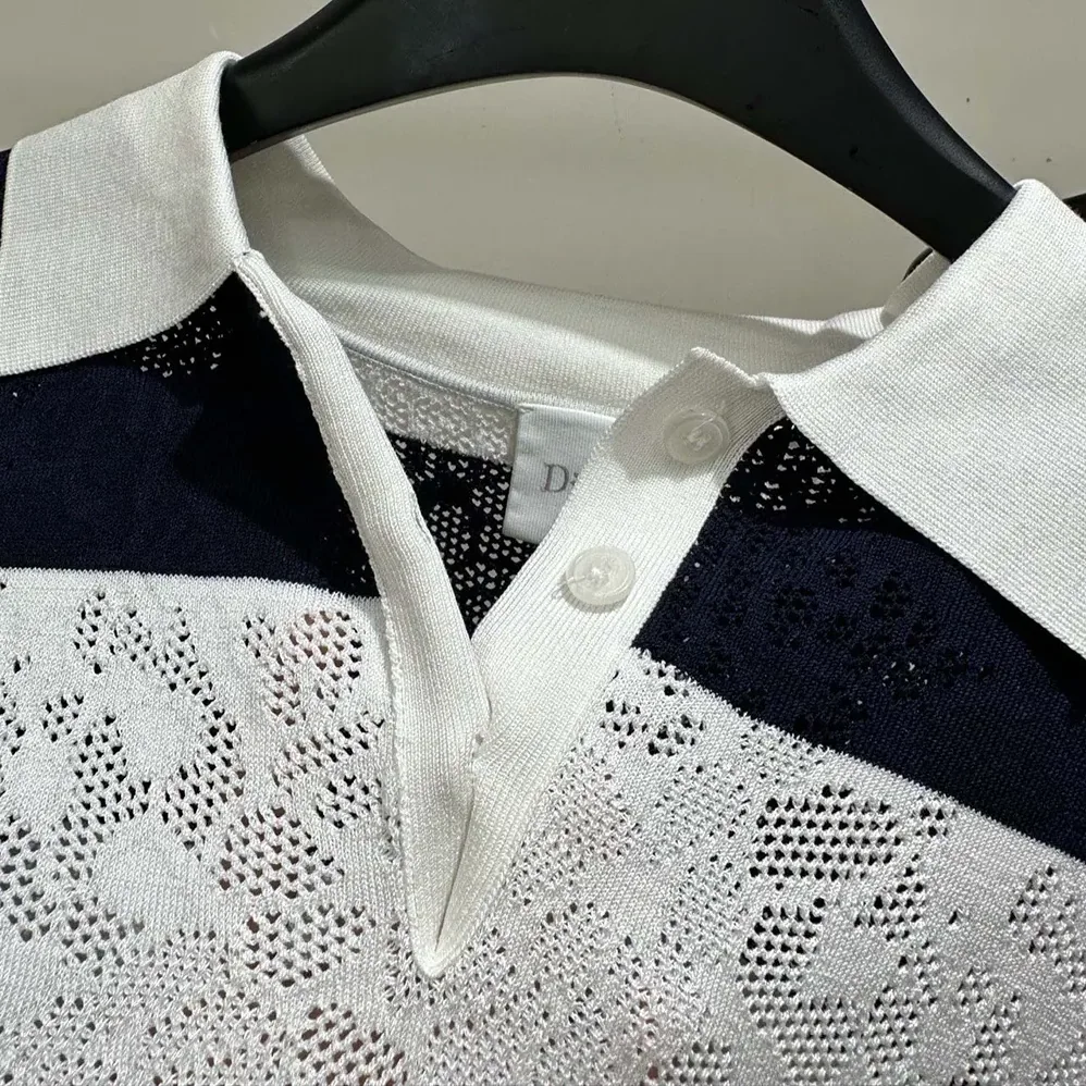 Dior Marinière Long-Sleeved Polo Shirt Black and White Technical Lace for Women Dior Marinière Long-Sleeved Polo Shirt Black and White Technical Lace for Women
