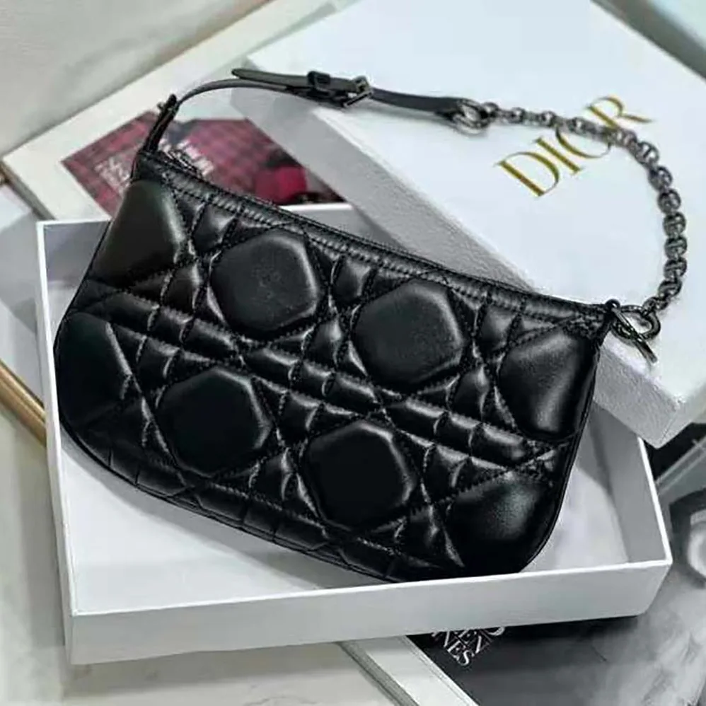Dior Mini Dior Caro Tulip Bag Black Quilted Macrocannage Calfskin for Women