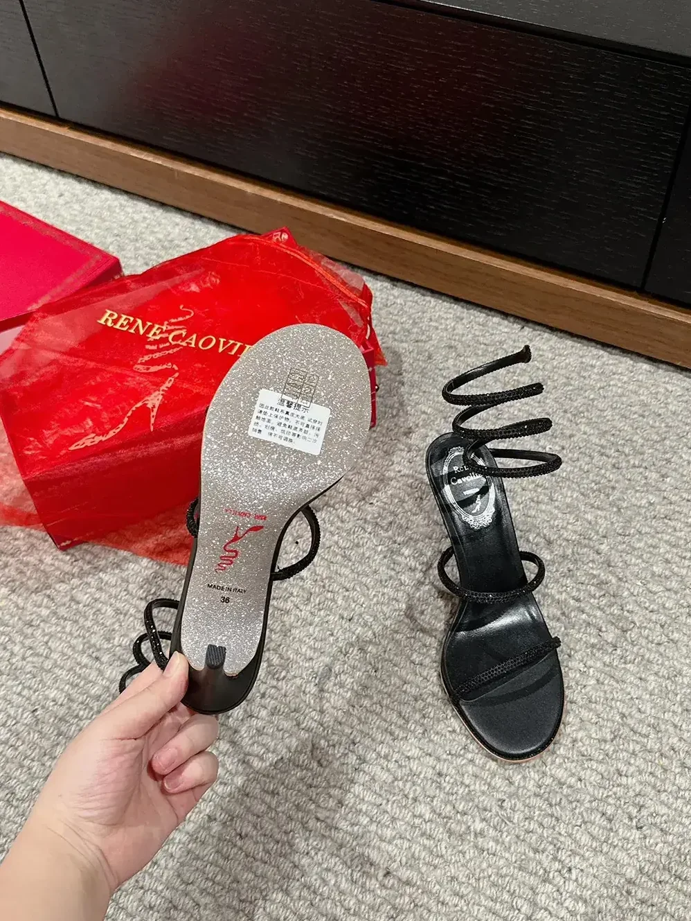 Rene Caovilla Cleo Black Sandal 80 for Women