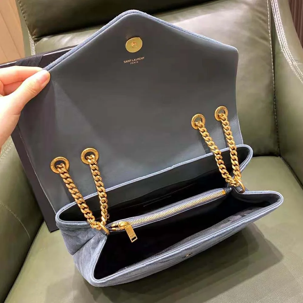 Saint Laurent YSL Loulou Medium Chain Bag in “Y”-Quilted Suede for Women in Silver Saint Laurent YSL Loulou Medium Chain Bag in “Y”-Quilted Suede for Women in Silver