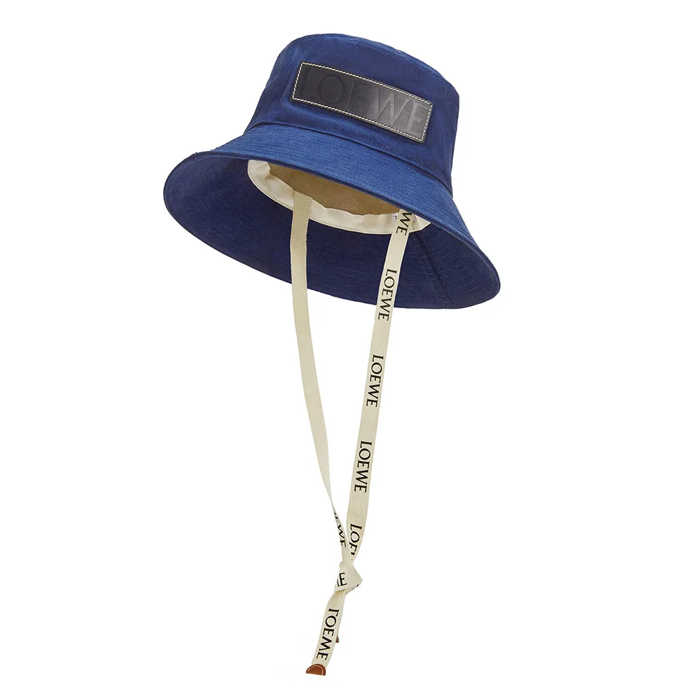 Loewe Fisherman Hat in Canvas and Calfskin for Women in Navy Loewe Fisherman Hat in Canvas and Calfskin for Women in Navy