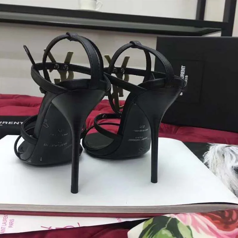 Saint Laurent YSL Cassandra Sandal Gold Logo Smooth 11cm Heel for Women Saint Laurent YSL Cassandra Sandal Gold Logo Smooth 11cm Heel for Women