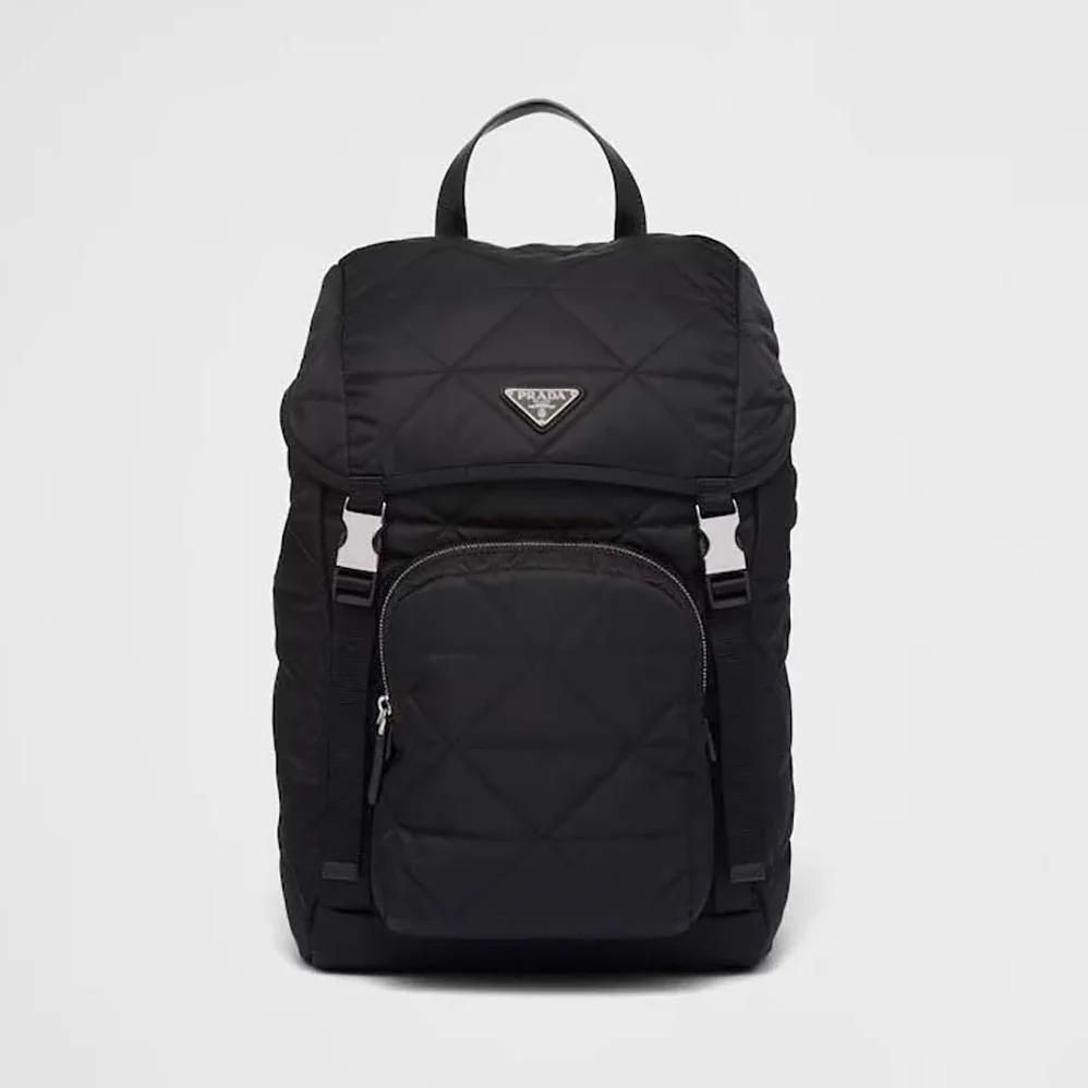 Prada Re-Nylon Backpack with Topstitching for Men in Black Prada Re-Nylon Backpack with Topstitching for Men in Black