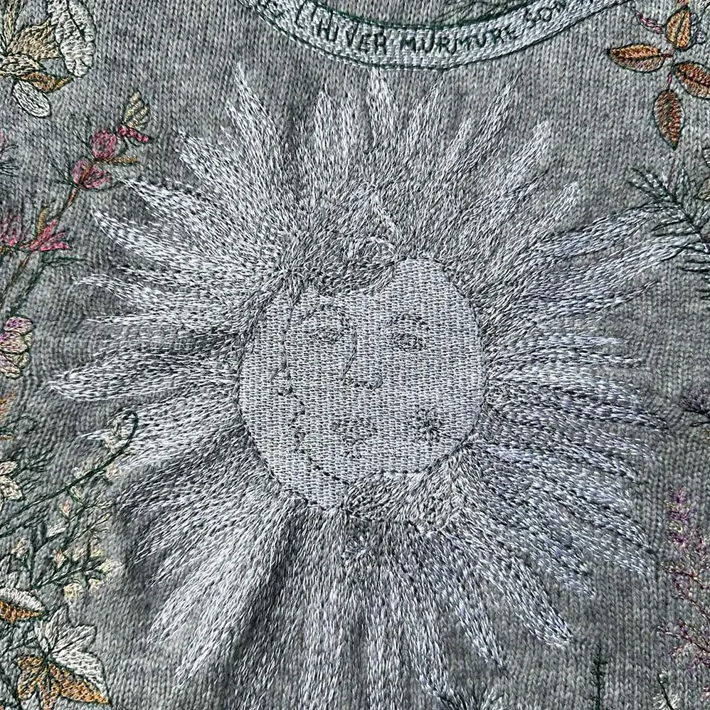 Dior Embroidered Sweater Gray Cashmere Knit with Multicolor Dior 4 Saisons Hiver Motif for Women