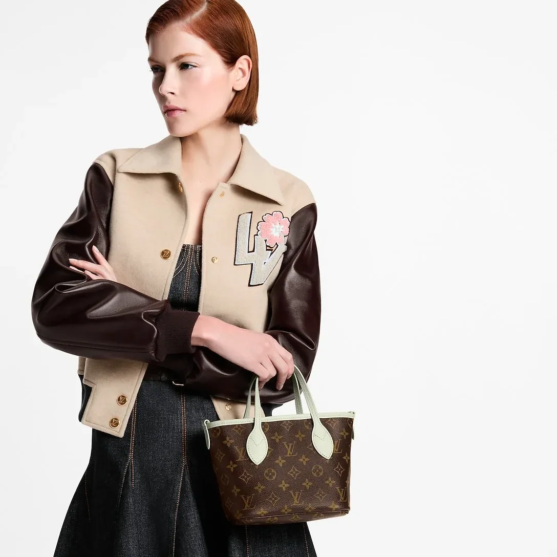 Louis Vuitton Neverfull Bandoulière Inside Out BB Tote Bag in Monogram Celadon Gold Hardware