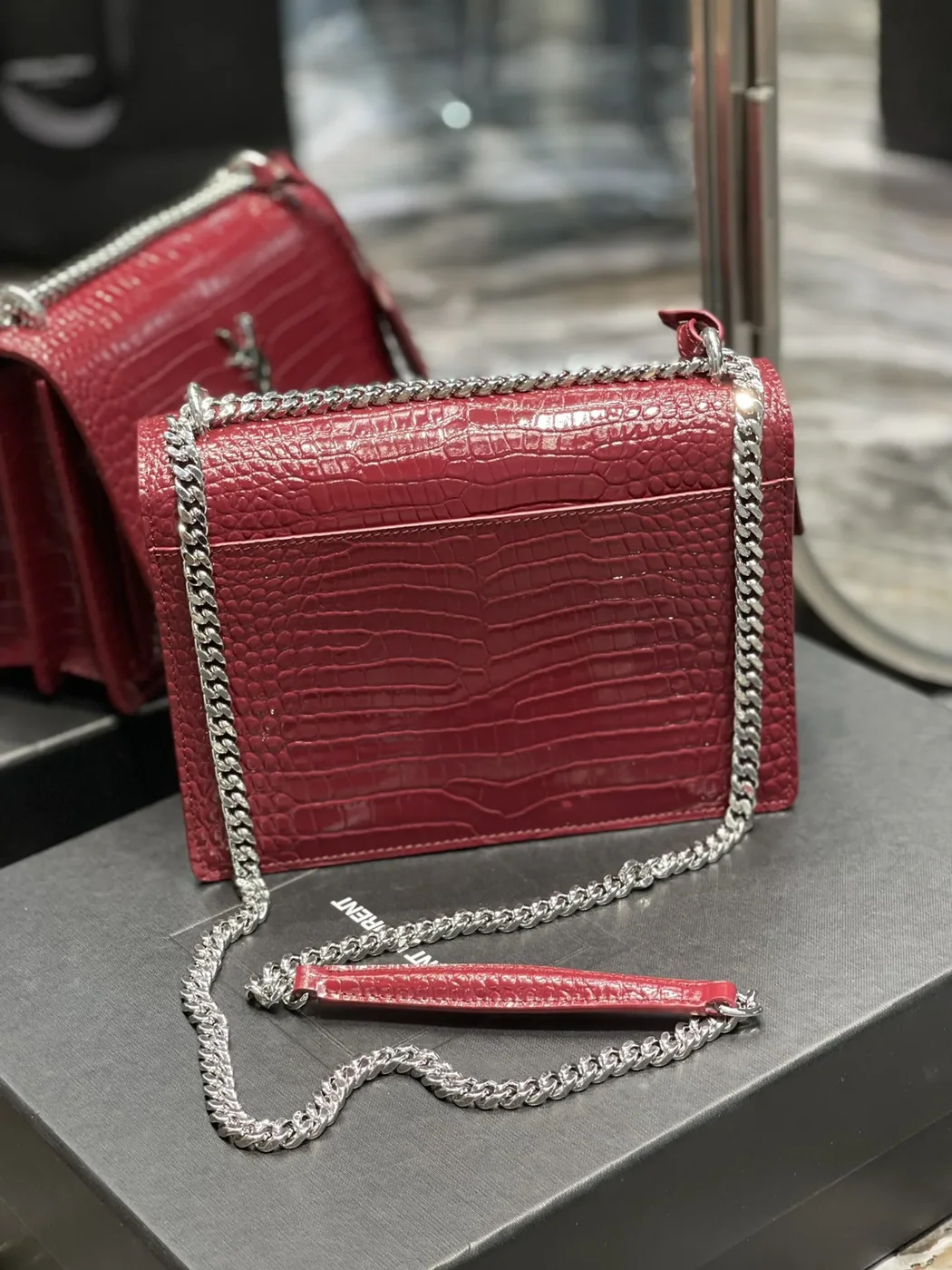 Saint Laurent Sunset Medium Chain Bag Red in YSL Saint Laurent Sunset Medium Chain Bag Red in YSL