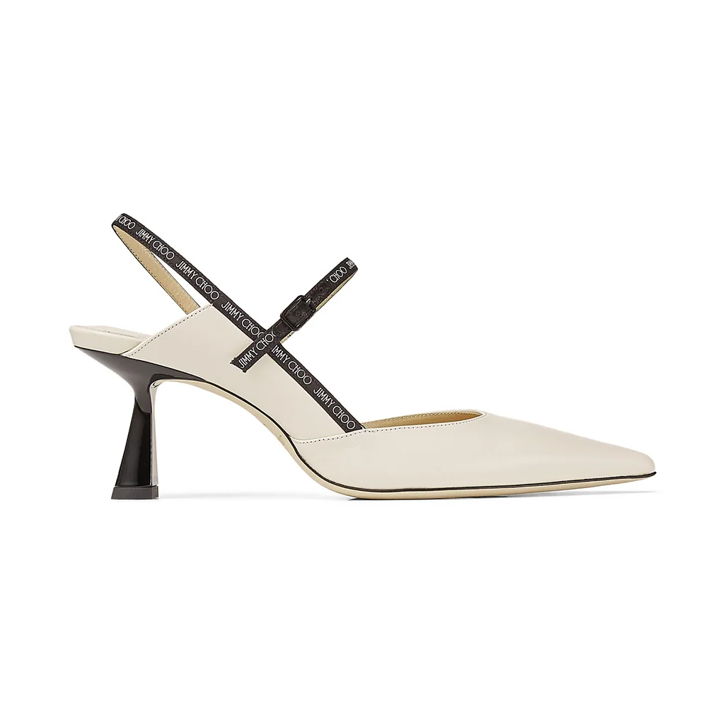Jimmy Choo Ray 65 Latte Nappa Leather Pointed Pumps with Logo for Women in Woven Ribbon Jimmy Choo Ray 65 Latte Nappa Leather Pointed Pumps with Logo for Women in Woven Ribbon