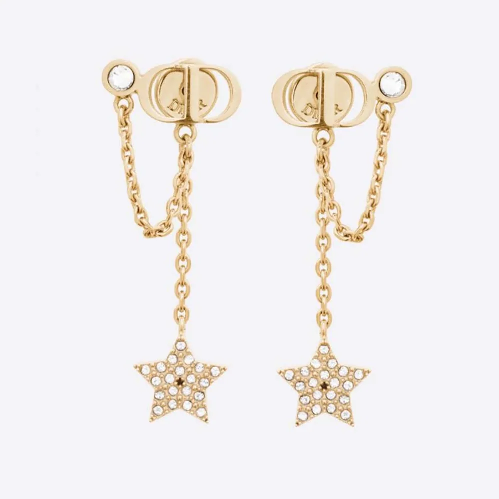 Dior Petit CD Earrings Gold-Finish Metal and White Crystals for Women Dior Petit CD Earrings Gold-Finish Metal and White Crystals for Women