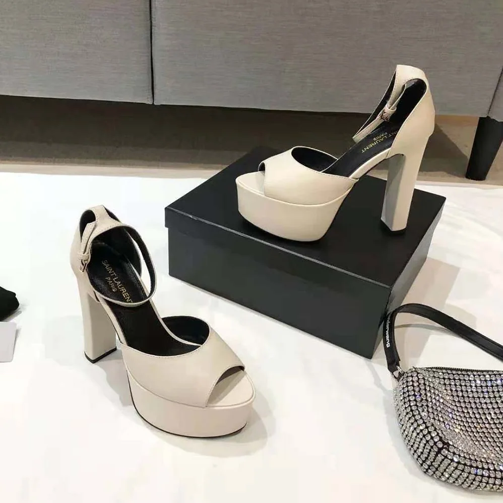 Saint Laurent YSL Jodie Platform Sandals in Smooth Leather for Women in White Saint Laurent YSL Jodie Platform Sandals in Smooth Leather for Women in White
